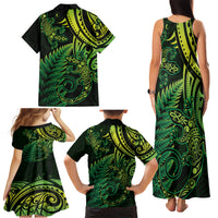 New Zealand Lizard Family Matching Tank Maxi Dress and Hawaiian Shirt Silver Fern Aotearoa Maori Green Version LT14 - Polynesian Pride