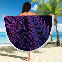 New Zealand Lizard Beach Blanket Silver Fern Aotearoa Maori Purple Version