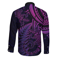New Zealand Lizard Family Matching Off Shoulder Short Dress and Hawaiian Shirt Silver Fern Aotearoa Maori Purple Version LT14 - Polynesian Pride