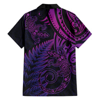 New Zealand Lizard Family Matching Tank Maxi Dress and Hawaiian Shirt Silver Fern Aotearoa Maori Purple Version LT14 - Polynesian Pride