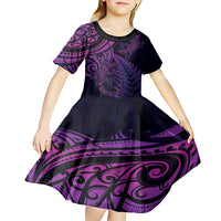 New Zealand Lizard Kid Short Sleeve Dress Silver Fern Aotearoa Maori Purple Version