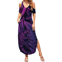 New Zealand Lizard Summer Maxi Dress Silver Fern Aotearoa Maori Purple Version LT14 Women Purple - Polynesian Pride