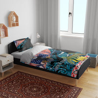 Personalised United States And New Zealand Bedding Set USA Eagle With Kowhai Aotearoa Tui Bird