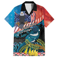 Personalised United States And New Zealand Family Matching Long Sleeve Bodycon Dress and Hawaiian Shirt USA Eagle With Kowhai Aotearoa Tui Bird LT14 Dad's Shirt - Short Sleeve Blue - Polynesian Pride