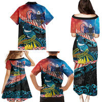Personalised United States And New Zealand Family Matching Puletasi and Hawaiian Shirt USA Eagle With Kowhai Aotearoa Tui Bird LT14 - Polynesian Pride