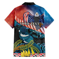 Personalised United States And New Zealand Family Matching Tank Maxi Dress and Hawaiian Shirt USA Eagle With Kowhai Aotearoa Tui Bird LT14 - Polynesian Pride