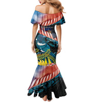 Personalised United States And New Zealand Mermaid Dress USA Eagle With Kowhai Aotearoa Tui Bird LT14 - Polynesian Pride