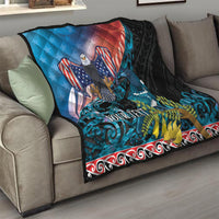 Personalised United States And New Zealand Quilt USA Eagle With Kowhai Aotearoa Tui Bird LT14 - Polynesian Pride