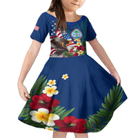 Personalised United States And Guam Family Matching Long Sleeve Bodycon Dress and Hawaiian Shirt USA Eagle With Guahan Seal Tropical Vibes LT14 Daughter's Dress Blue - Polynesian Pride