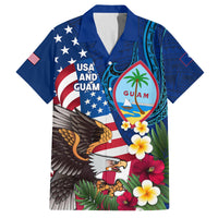 Personalised United States And Guam Family Matching Long Sleeve Bodycon Dress and Hawaiian Shirt USA Eagle With Guahan Seal Tropical Vibes LT14 Dad's Shirt - Short Sleeve Blue - Polynesian Pride