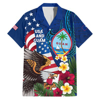 Personalised United States And Guam Family Matching Mermaid Dress and Hawaiian Shirt USA Eagle With Guahan Seal Tropical Vibes LT14 Dad's Shirt - Short Sleeve Blue - Polynesian Pride