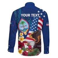 Personalised United States And Guam Family Matching Off The Shoulder Long Sleeve Dress and Hawaiian Shirt USA Eagle With Guahan Seal Tropical Vibes