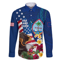 Personalised United States And Guam Family Matching Puletasi and Hawaiian Shirt USA Eagle With Guahan Seal Tropical Vibes LT14 Dad's Shirt - Long Sleeve Blue - Polynesian Pride