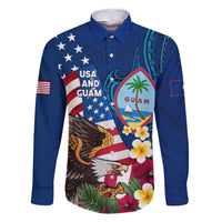 Personalised United States And Guam Family Matching Short Sleeve Bodycon Dress and Hawaiian Shirt USA Eagle With Guahan Seal Tropical Vibes LT14 Dad's Shirt - Long Sleeve Blue - Polynesian Pride