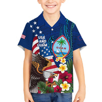 Personalised United States And Guam Family Matching Summer Maxi Dress and Hawaiian Shirt USA Eagle With Guahan Seal Tropical Vibes LT14 Son's Shirt Blue - Polynesian Pride