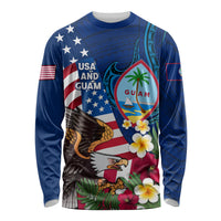 Personalised United States And Guam Long Sleeve Shirt USA Eagle With Guahan Seal Tropical Vibes LT14 Unisex Blue - Polynesian Pride