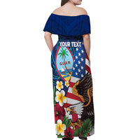 Personalised United States And Guam Off Shoulder Maxi Dress USA Eagle With Guahan Seal Tropical Vibes