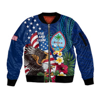 Personalised United States And Guam Sleeve Zip Bomber Jacket USA Eagle With Guahan Seal Tropical Vibes