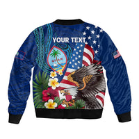 Personalised United States And Guam Sleeve Zip Bomber Jacket USA Eagle With Guahan Seal Tropical Vibes