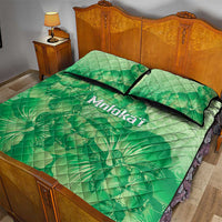 Aloha Hawaii Molokai Island Quilt Bed Set Hibiscus Tribal Honu Hawaiian Tattoo Green