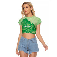 Aloha Hawaii Molokai Island Raglan Cropped T Shirt Hibiscus Tribal Honu Hawaiian Tattoo Green