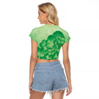 Aloha Hawaii Molokai Island Raglan Cropped T Shirt Hibiscus Tribal Honu Hawaiian Tattoo Green