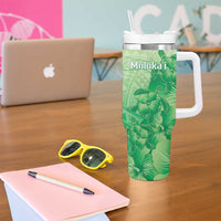 Aloha Hawaii Molokai Island Tumbler With Handle Hibiscus Tribal Honu Hawaiian Tattoo Green