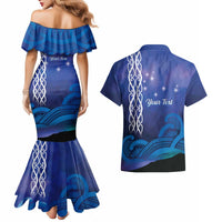 Personalised Matariki New Zealand Couples Matching Mermaid Dress and Hawaiian Shirt Maori New Year Galaxy Koru Pattern