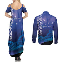 Personalised Matariki New Zealand Couples Matching Summer Maxi Dress and Long Sleeve Button Shirt Maori New Year Galaxy Koru Pattern LT14 - Polynesian Pride