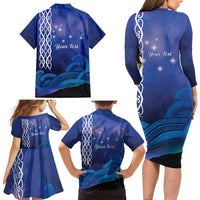 Personalised Matariki New Zealand Family Matching Long Sleeve Bodycon Dress and Hawaiian Shirt Maori New Year Galaxy Koru Pattern