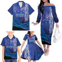 Personalised Matariki New Zealand Family Matching Off The Shoulder Long Sleeve Dress and Hawaiian Shirt Maori New Year Galaxy Koru Pattern