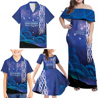 Personalised Matariki New Zealand Family Matching Off Shoulder Maxi Dress and Hawaiian Shirt Maori New Year Galaxy Koru Pattern
