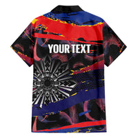 Philippines Sun Tattoo Family Matching Short Sleeve Bodycon Dress and Hawaiian Shirt Feathers Filipinas Grunge Style Black LT14 - Polynesian Pride