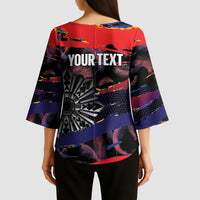 Philippines Sun Tattoo Kimono Sleeve Blouse Feathers Filipinas Grunge Style Black