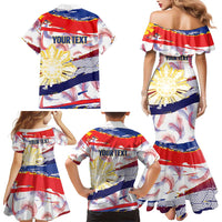 Philippines Sun Tattoo Family Matching Mermaid Dress and Hawaiian Shirt Feathers Filipinas Grunge Style White