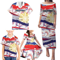 Philippines Sun Tattoo Family Matching Puletasi and Hawaiian Shirt Feathers Filipinas Grunge Style White LT14 - Polynesian Pride