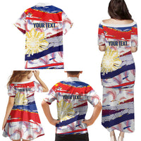 Philippines Sun Tattoo Family Matching Puletasi and Hawaiian Shirt Feathers Filipinas Grunge Style White LT14 - Polynesian Pride