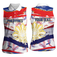 Philippines Sun Tattoo Women Sleeveless Polo Shirt Feathers Filipinas Grunge Style White LT14 - Polynesian Pride