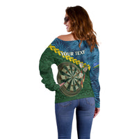Personalised Solomon Islands Darts Off Shoulder Sweater Tropical Leaves Melanesian Pattern