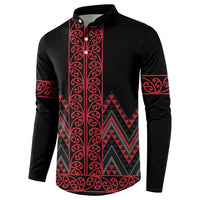 Red Aotearoa Mangopare Kowhaiwhai and Niho Taniwha Button Sweatshirt Maori New Zealand LT14 - Polynesian Pride