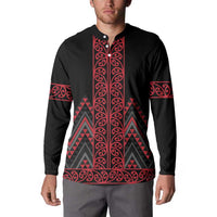 Red Aotearoa Mangopare Kowhaiwhai and Niho Taniwha Button Sweatshirt Maori New Zealand LT14 - Polynesian Pride