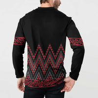 Red Aotearoa Mangopare Kowhaiwhai and Niho Taniwha Button Sweatshirt Maori New Zealand LT14 - Polynesian Pride