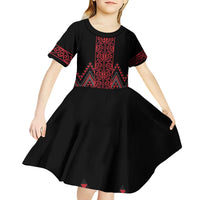 Red Aotearoa Mangopare Kowhaiwhai and Niho Taniwha Kid Short Sleeve Dress Maori New Zealand