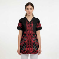 Red Aotearoa Mangopare Kowhaiwhai and Niho Taniwha Scrub Top Maori New Zealand - Polynesian Pride