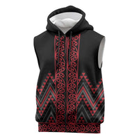 Red Aotearoa Mangopare Kowhaiwhai Niho Taniwha Sleeveless Zip Hoodie Maori New Zealand - Polynesian Pride