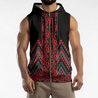 Red Aotearoa Mangopare Kowhaiwhai Niho Taniwha Sleeveless Zip Hoodie Maori New Zealand - Polynesian Pride