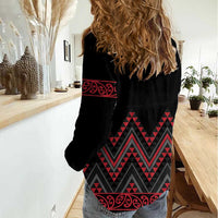 Red Aotearoa Mangopare Kowhaiwhai and Niho Taniwha Women Casual Shirt Maori New Zealand