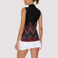Red Aotearoa Mangopare Kowhaiwhai and Niho Taniwha Women Sleeveless Polo Shirt Maori New Zealand