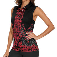 Red Aotearoa Mangopare Kowhaiwhai and Niho Taniwha Women Sleeveless Polo Shirt Maori New Zealand