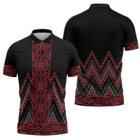 Red Aotearoa Mangopare Kowhaiwhai Niho Taniwha Zipper Polo Shirt Maori New Zealand - Polynesian Pride